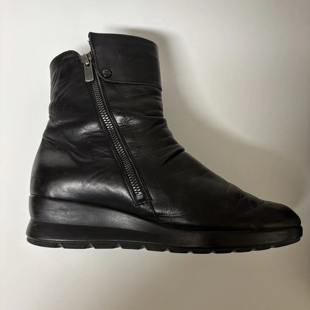 Mephisto Phila Black Leather Double Zipper Ankle Boot Size 7 Made In Bosnia